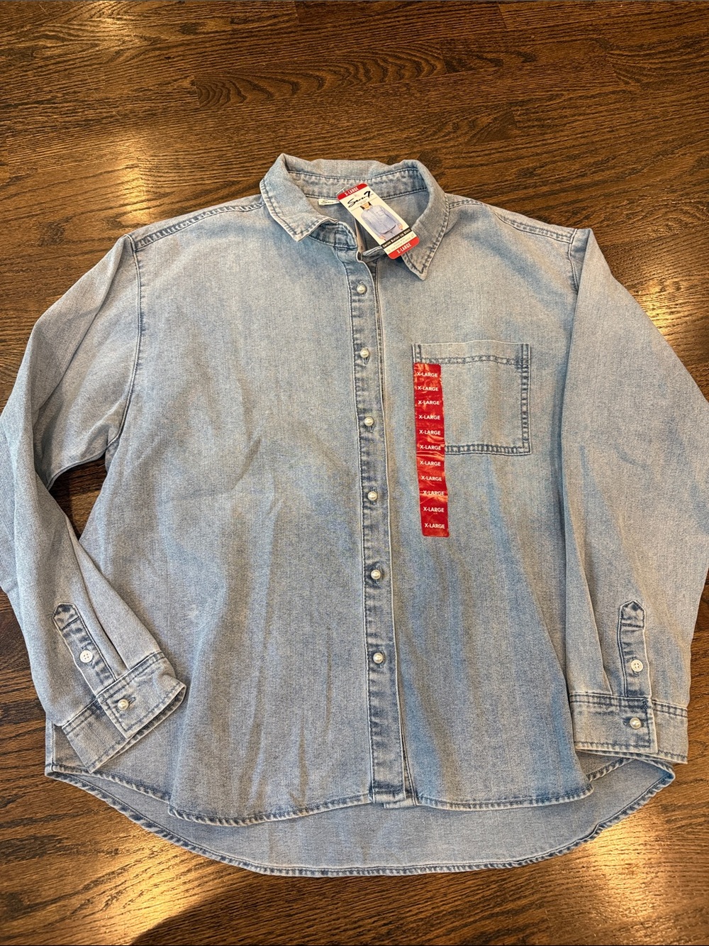 Seven 7 xl ladies Light Blue Denim Button-Up Shirt - pearls girlie